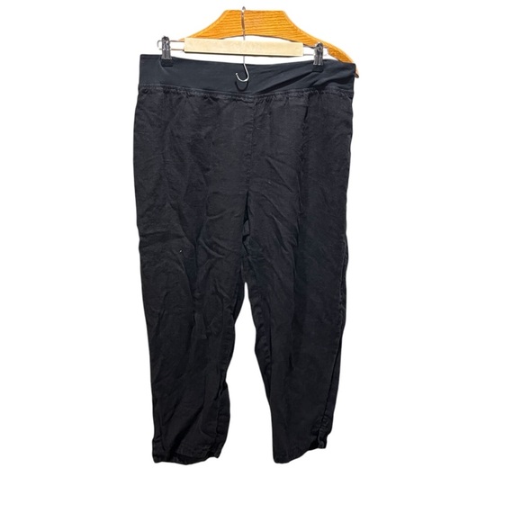 CUT LOOSE ~ Black High Waist Linen Pants with Elastic Stretch Waist Band - Picture 1 of 9